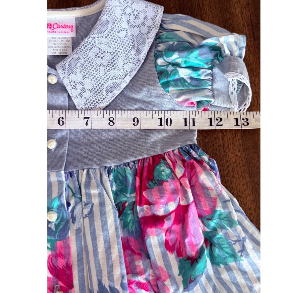 Vintage Carters Baby Girl Floral Chambray Lace Dress 18 Months Made in USA 18 Mo - Picture 7 of 8